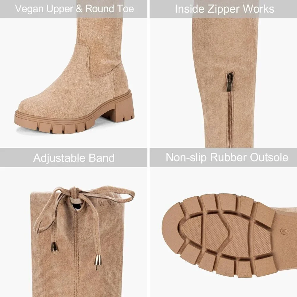 Women's Platform Boots-990-sand Over The Knee Thigh High Round Toe Long Boot